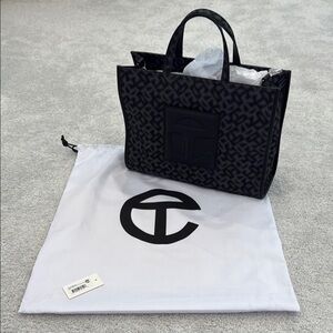 Telfar Black Tote Bag with Geometric Pattern